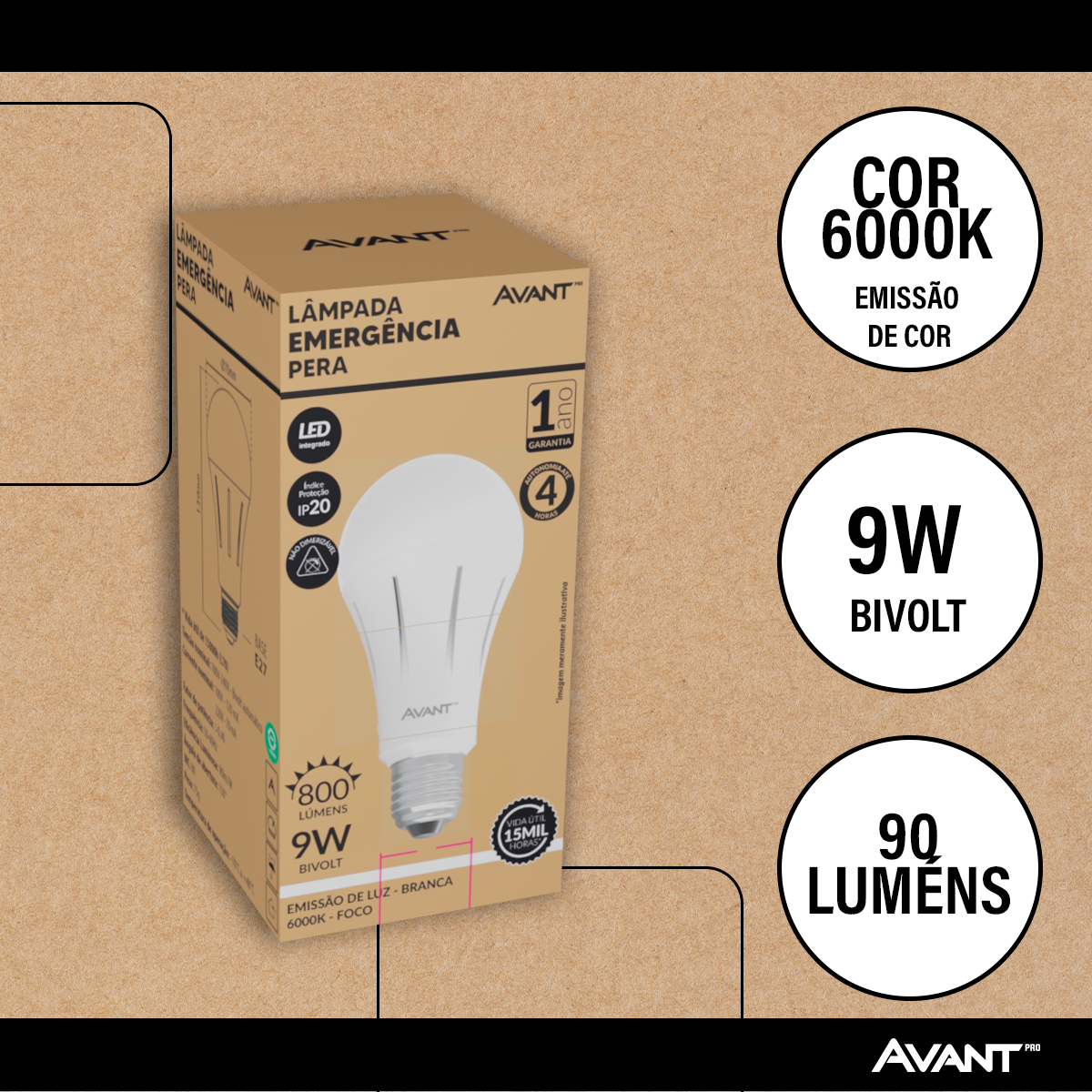 Lampada Led Pera 9w E27 6000k Branco Frio Duração de Até 4h Bivolt Branco Avant