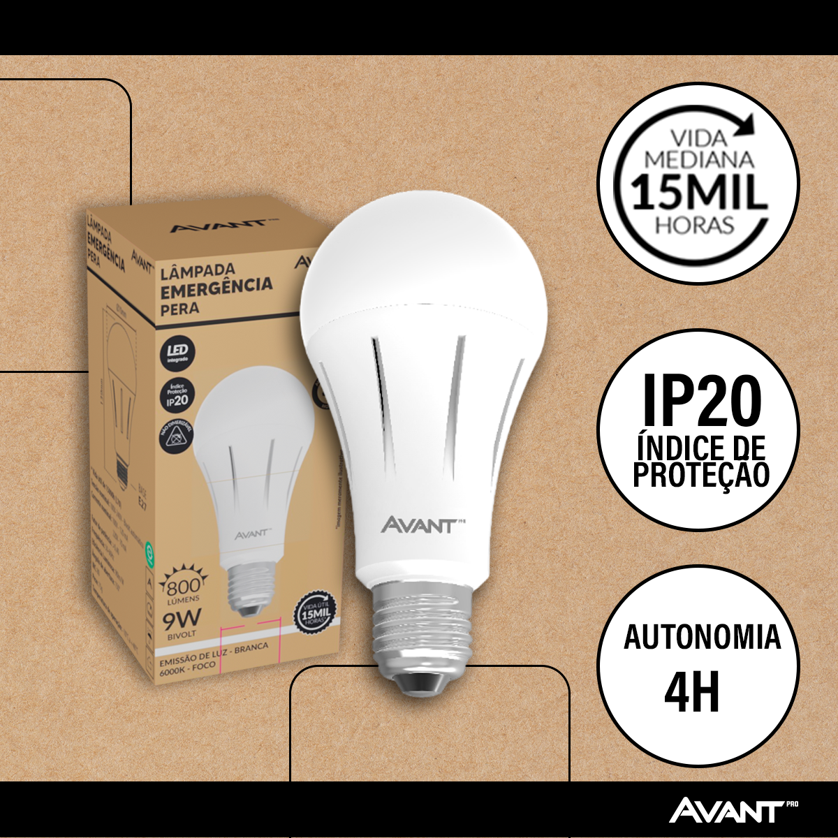 Lampada Led Pera 9w E27 6000k Branco Frio Duração de Até 4h Bivolt Branco Avant