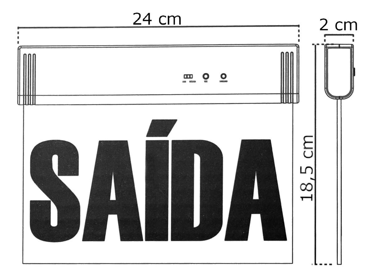 Luminaria Led Emergencia Placa Saida 2L 1w 6000K Branco Frio Bivolt Preto Avant