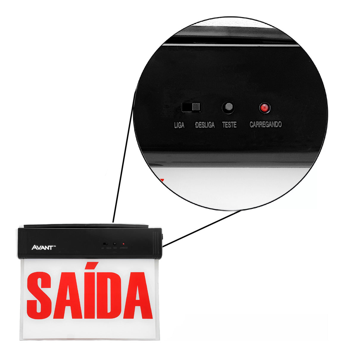 Luminaria Led Emergencia Placa Saida 2L 1w 6000K Branco Frio Bivolt Preto Avant