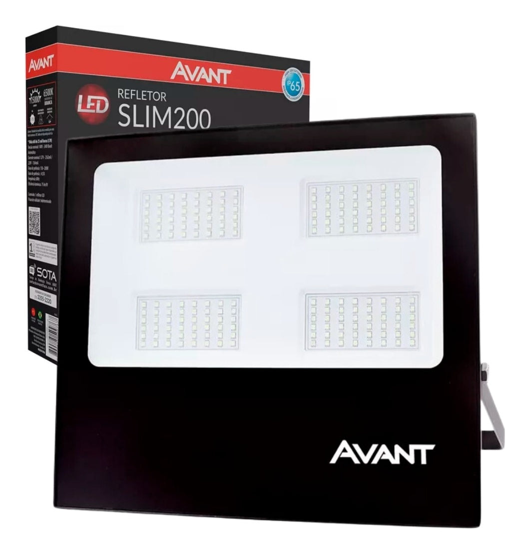 Refletor Led Slim 200w 3000k Branco Quente Bivolt IP66 Preto Avant