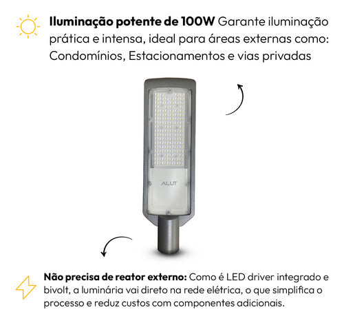 Luminária Led Poste Detroit 100w 6500k Branco Frio Bivolt Ip66 Avant Pro
