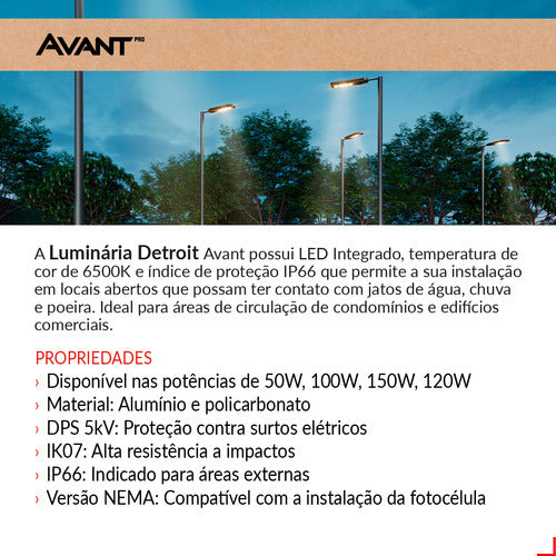 Luminária Led Poste Detroit 150w 6500k Branco Frio Bivolt Ip66 Avant Pro