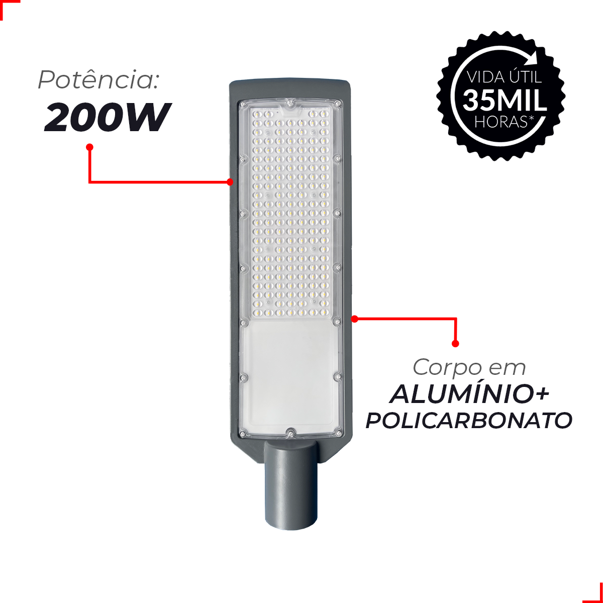 Luminária Led Poste Detroit 200w 6500k Branco Frio Bivolt Ip66 Avant Pro