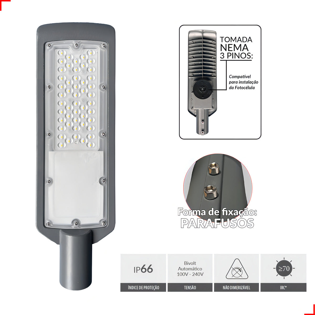 Luminária Led Poste Detroit Nema 50w 6500k Branco Frio Bivolt Avant Pro