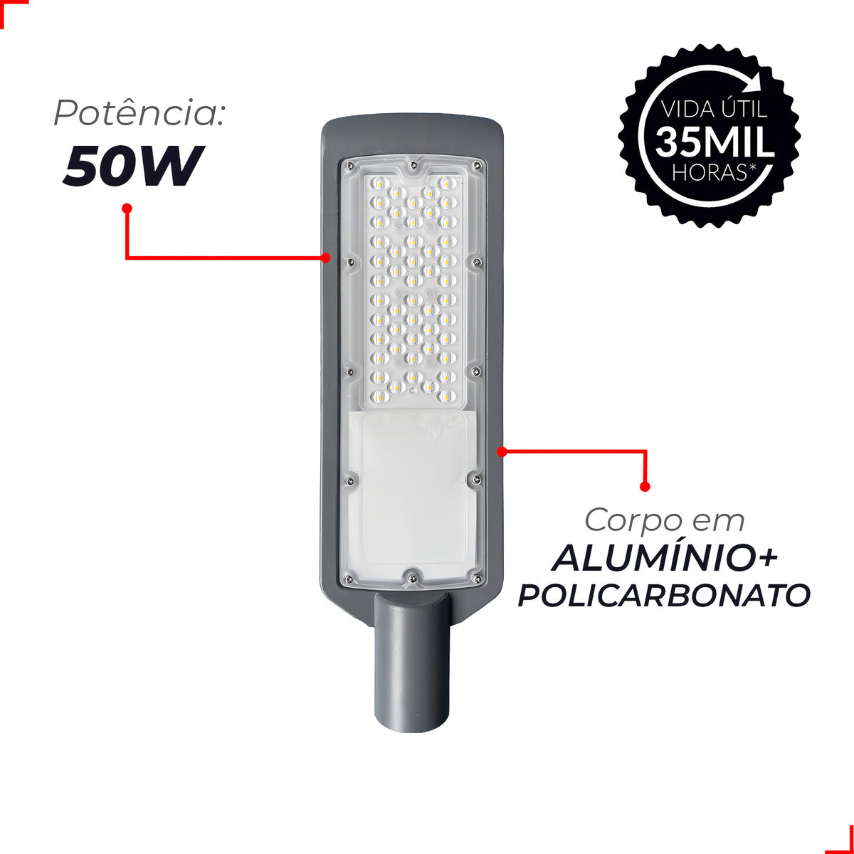 Luminária Led Poste Detroit Nema 50w 6500k Branco Frio Bivolt Avant Pro