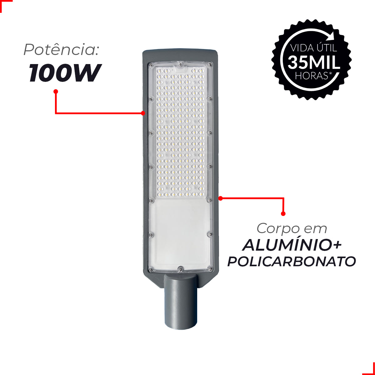 Luminária Led Poste Detroit Nema 100w 6500k Branco Frio Bivolt Avant Pro
