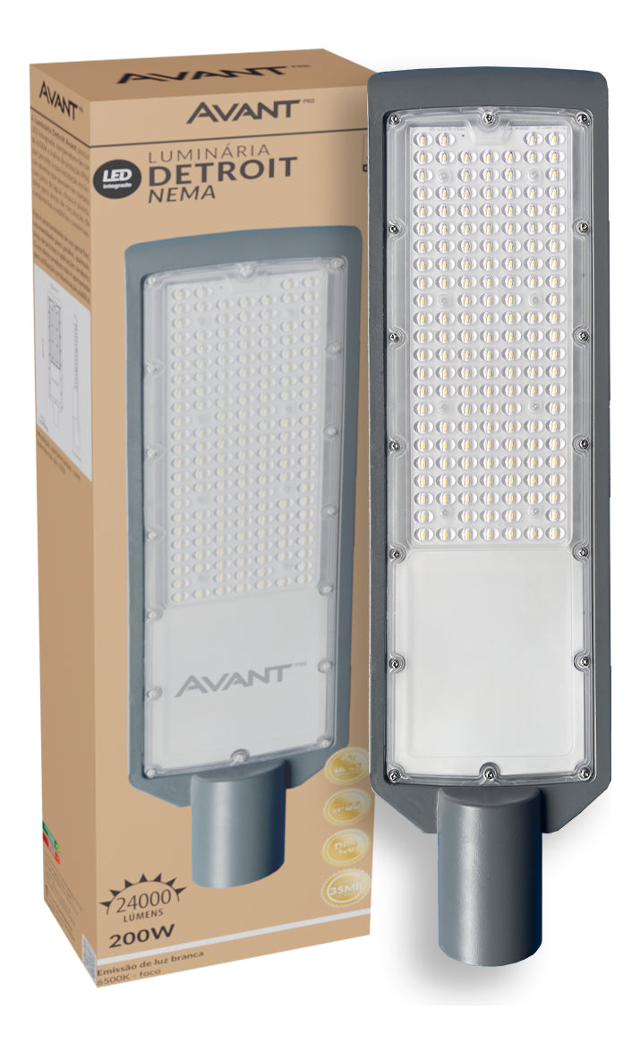Luminária Led Poste Detroit Nema 200w 6500k Branco Frio Bivolt Avant Pro