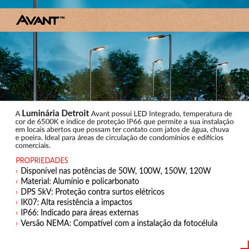 Luminária Led Poste Detroit Nema 200w 6500k Branco Frio Bivolt Avant Pro