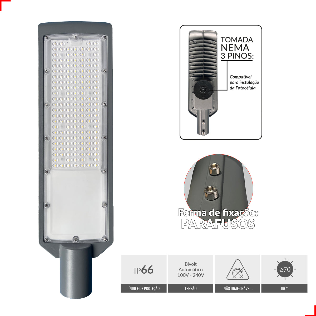 Luminária Led Poste Detroit Nema 200w 6500k Branco Frio Bivolt Avant Pro