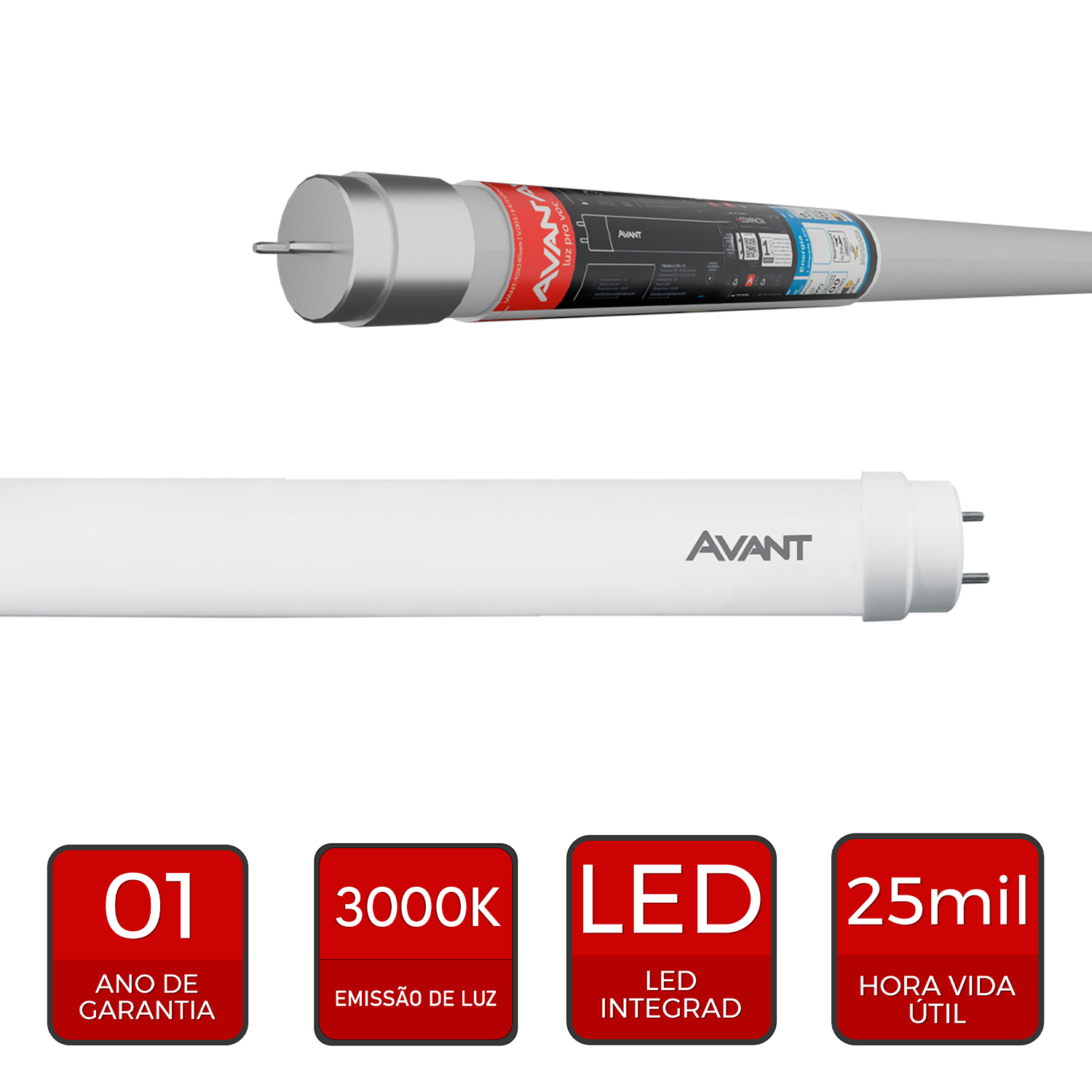 Lampada Led Tubular de Vidro T8 9w 3000K Branco Quente Bivolt Branco Avant