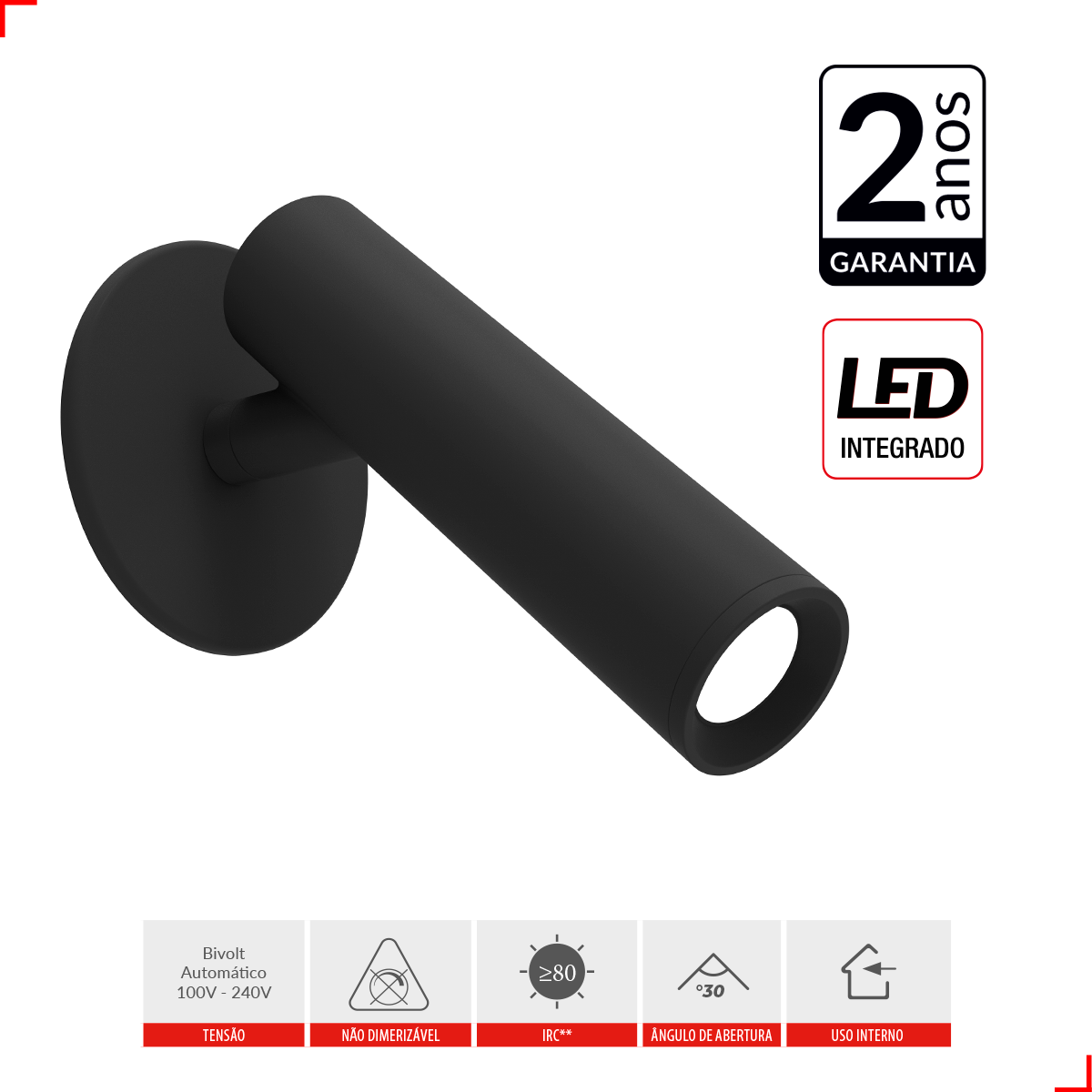 Spot Led New Spear Embutir 5w 6500k Branco Frio Bivolt Preto Deluxe
