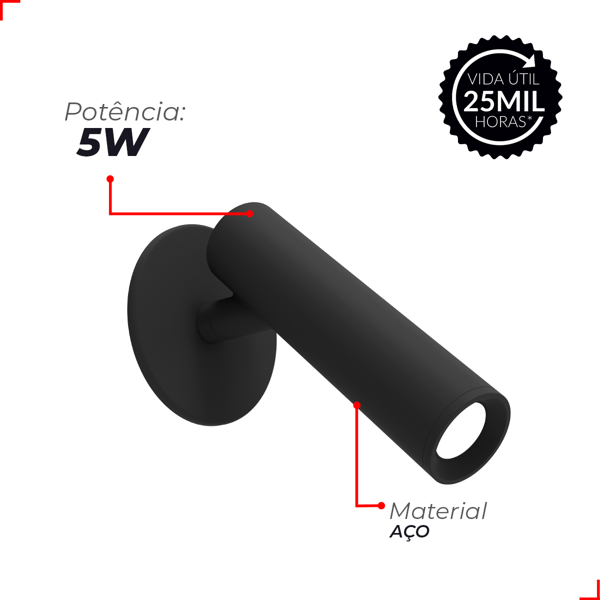 Spot Led New Spear Embutir 5w 6500k Branco Frio Bivolt Preto Deluxe