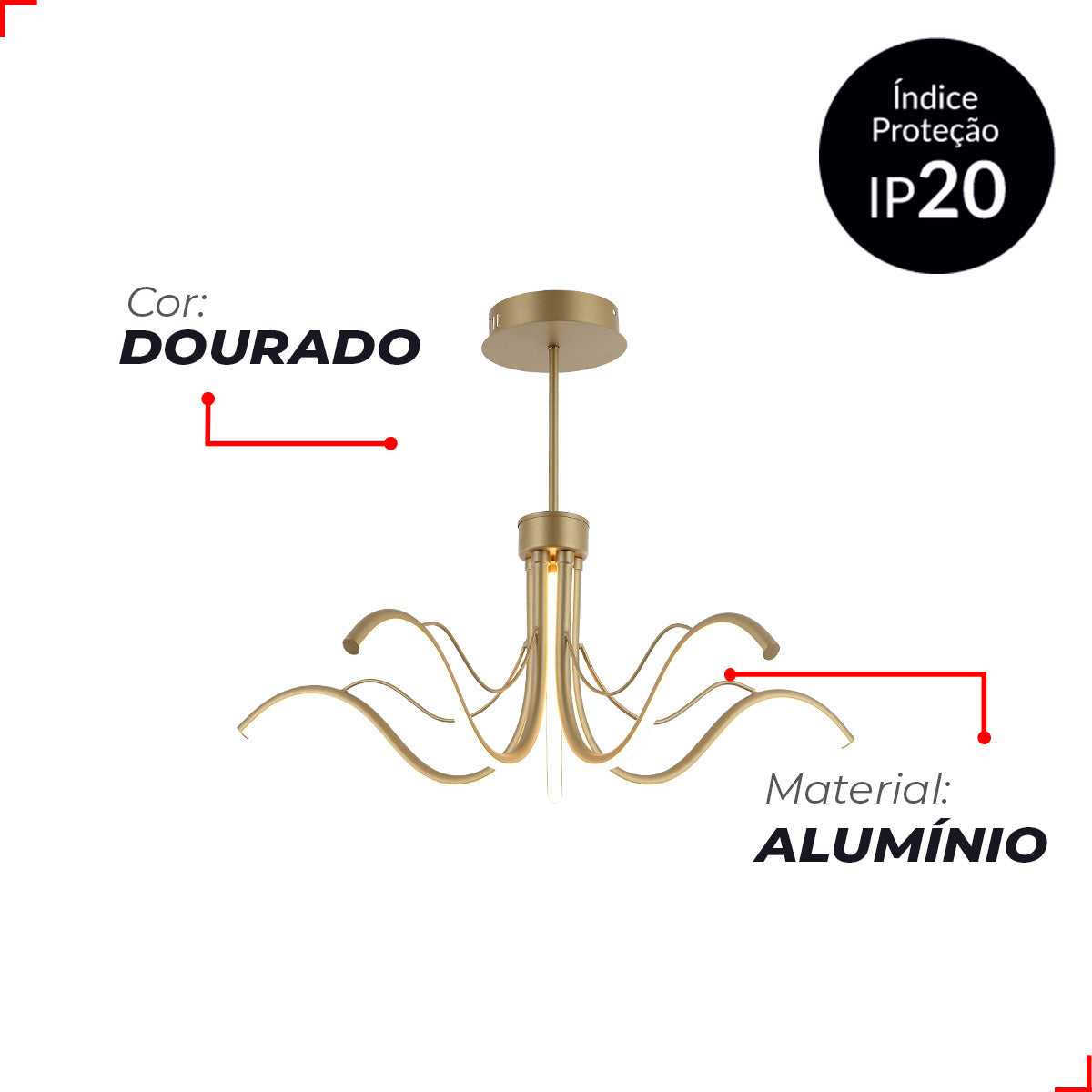 Lustre Pendente 52w 3 em 1 Led Liz 3000k/6500k Dourado Avant