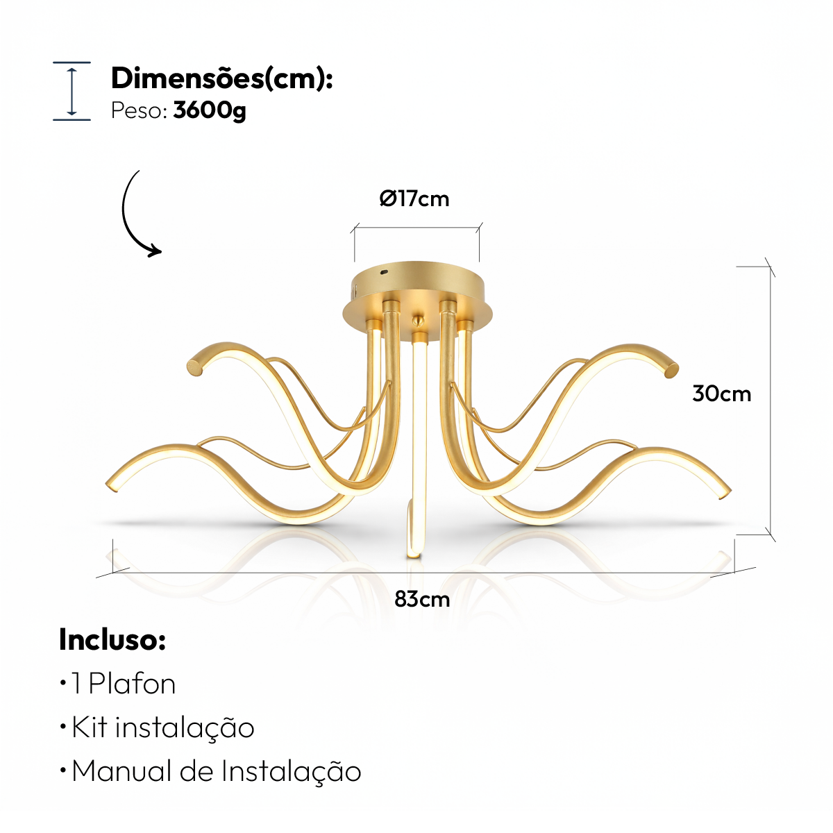 Luminaria Plafon Led Liz 52w 3000k/6500k Dourado Avant