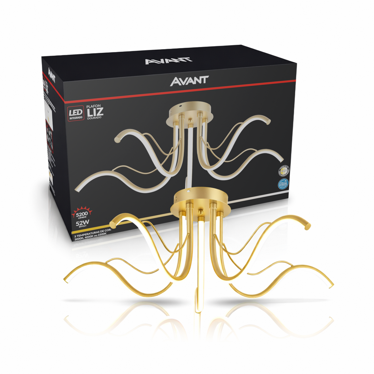 Luminaria Plafon Led Liz 52w 3000k/6500k Dourado Avant