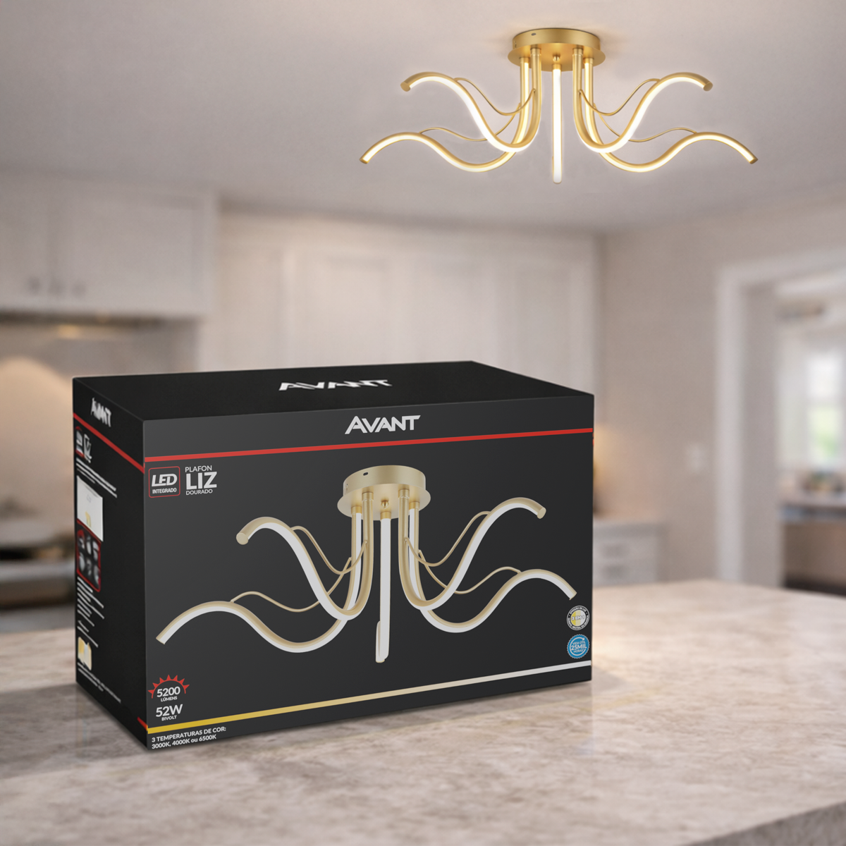 Luminaria Plafon Led Liz 52w 3000k/6500k Dourado Avant