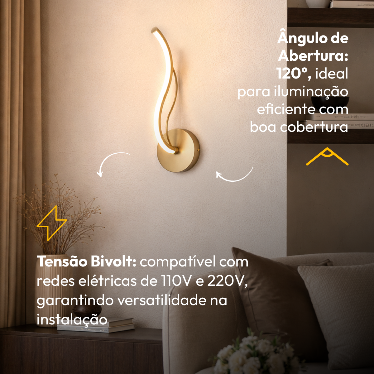 Arandela Led Liz 12w 3000K/6500K Dourado Avant