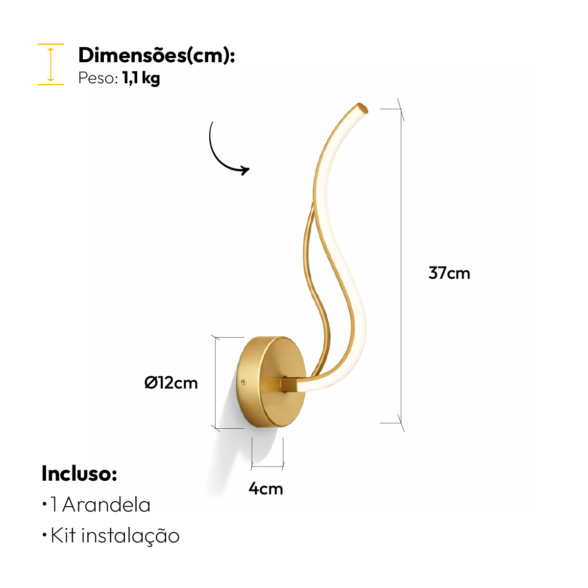 Arandela Led Liz 12w 3000K/6500K Dourado Avant