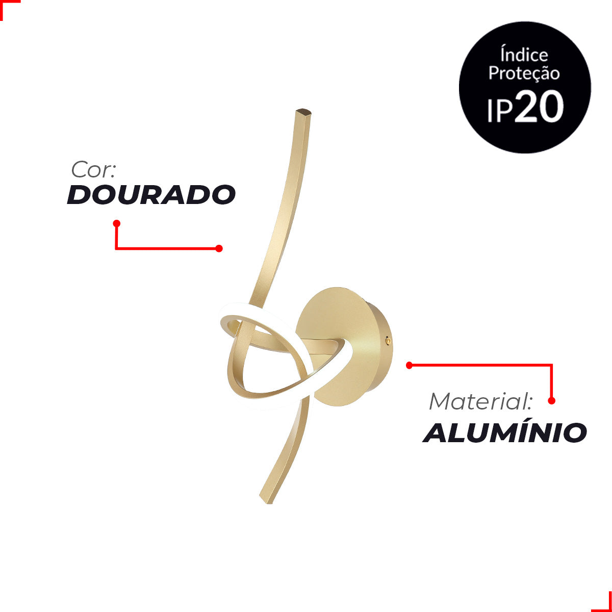 Arandela Led Liz 24w 3000K/6500K Branco Quente/Frio Bivolt Dourado Avant