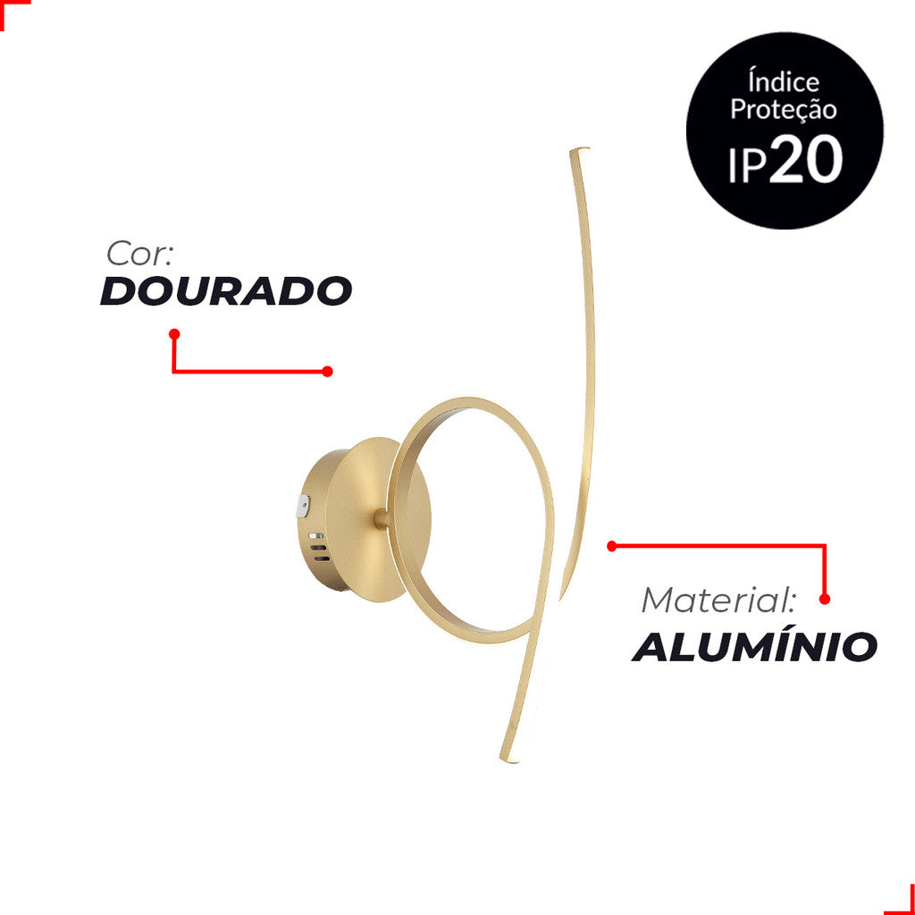 Luminaria Arandela Led Liz 18w 3000K/6500K Dourado Avant