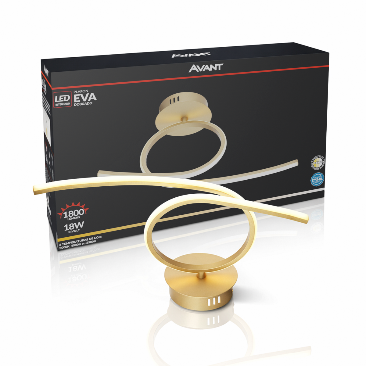 Pendente Led Plafon Eva 18w 3000k/6500k Dourado Bivolt Avant