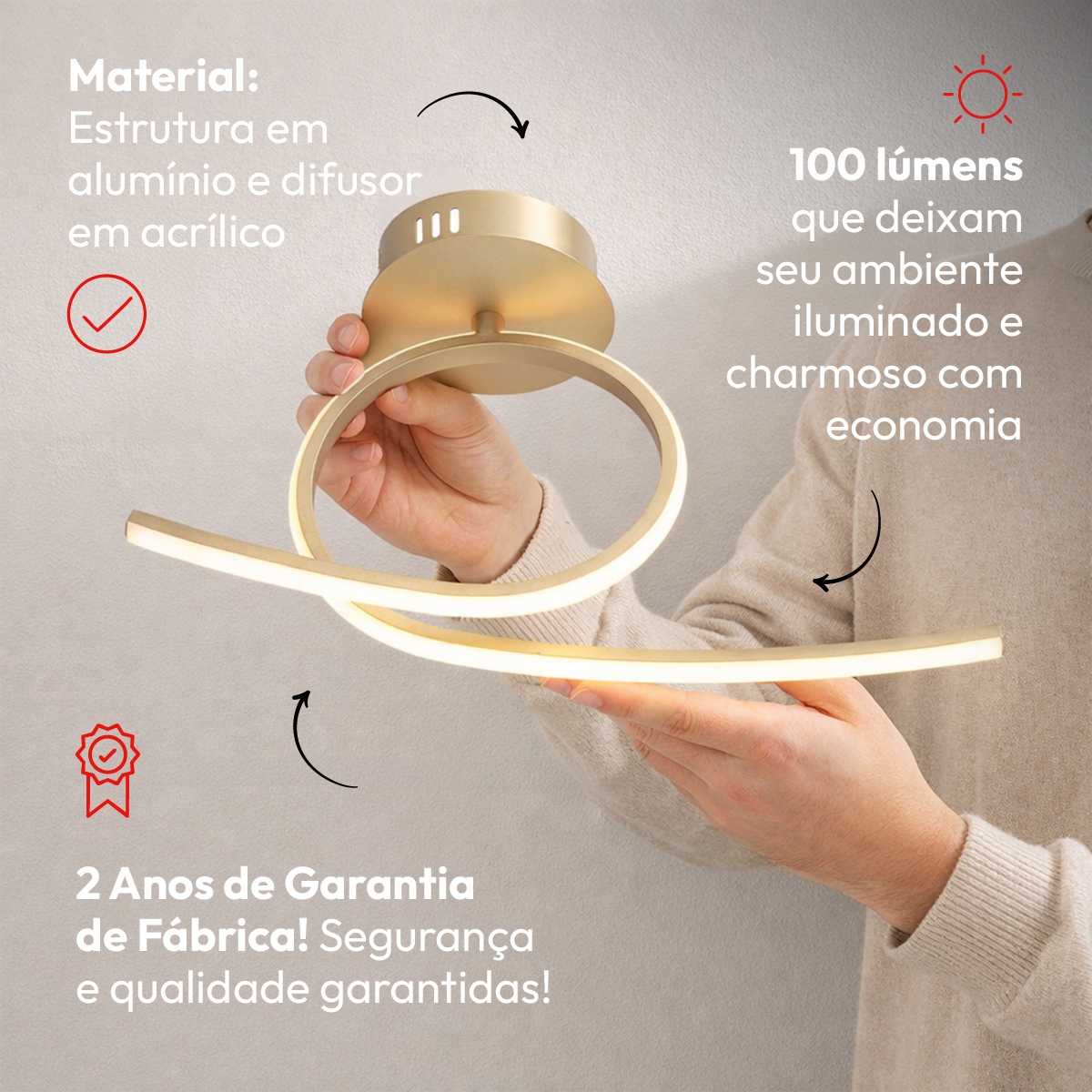 Pendente Led Plafon Eva 18w 3000k/6500k Dourado Bivolt Avant