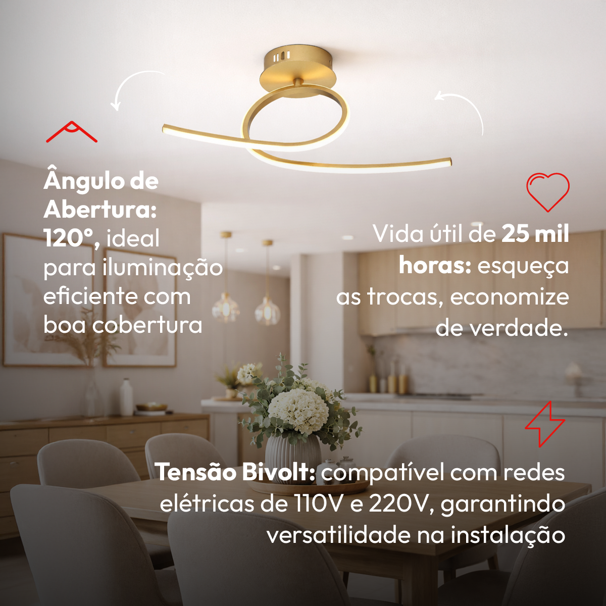 Pendente Led Plafon Eva 18w 3000k/6500k Dourado Bivolt Avant