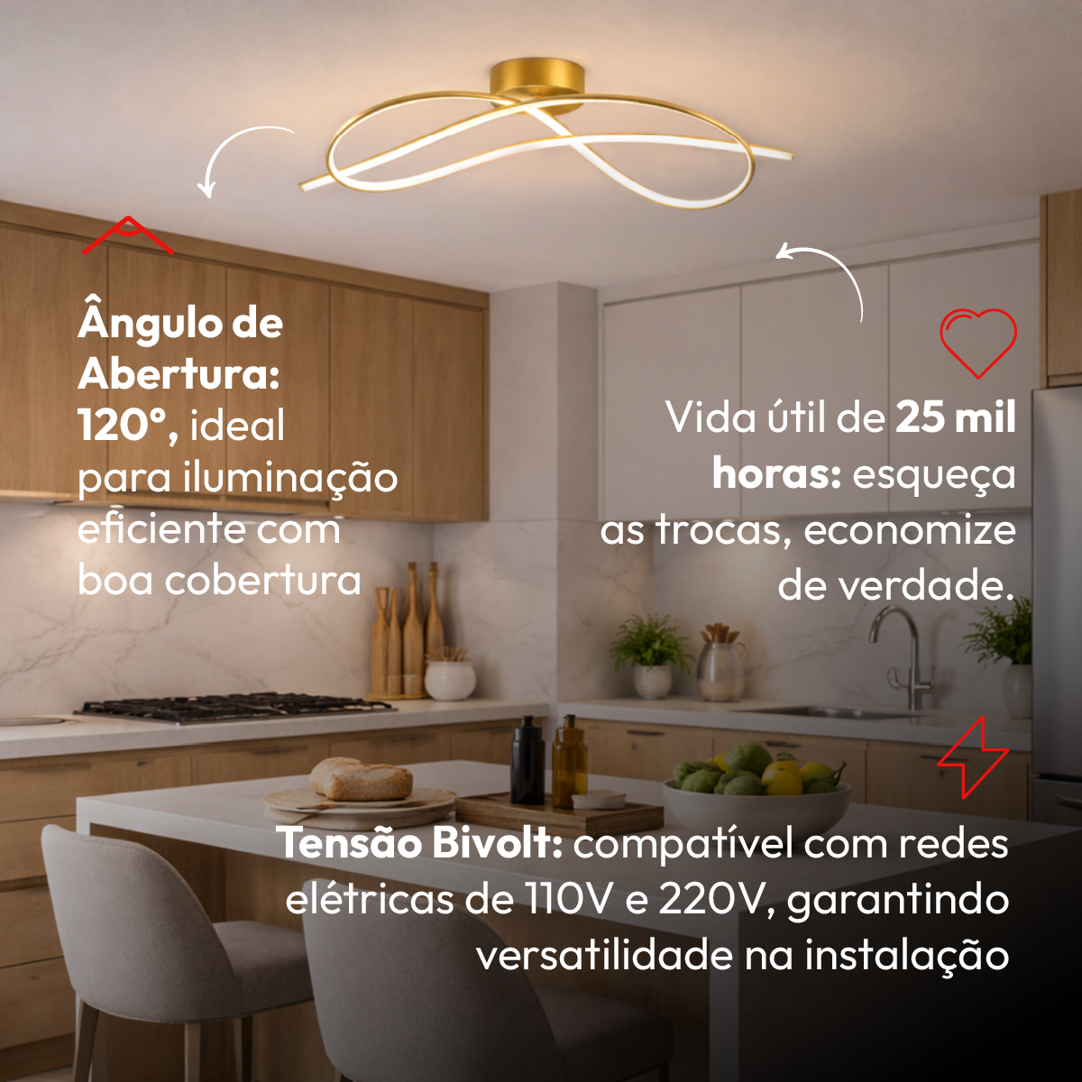 Plafon Led Eva 36w 3000k/6500k IP20 Dourado Bivolt Avant