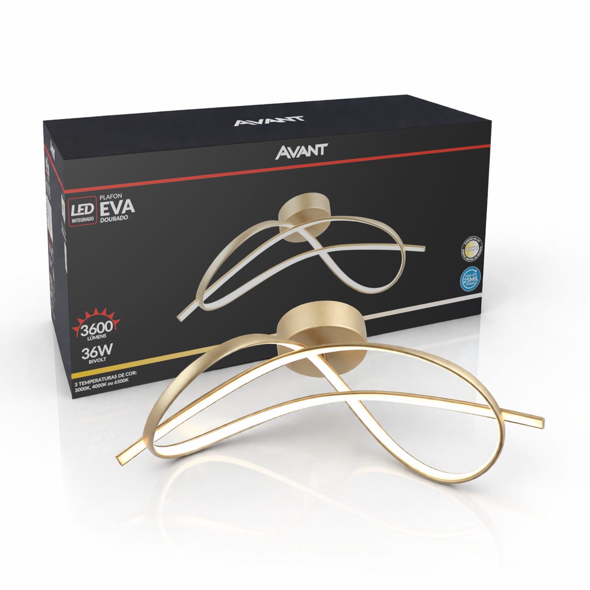Plafon Led Eva 36w 3000k/6500k IP20 Dourado Bivolt Avant