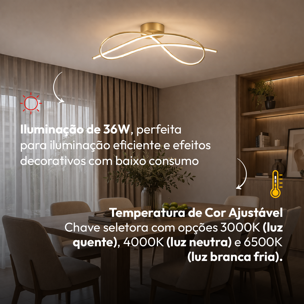 Plafon Led Eva 36w 3000k/6500k IP20 Dourado Bivolt Avant