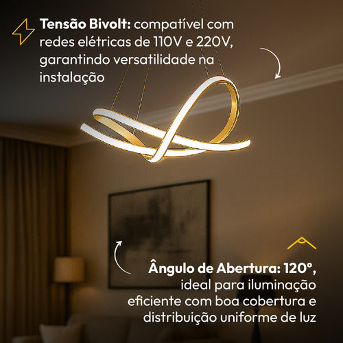 Pendente Led Eva 36w Com Seleção de temperatura Quente/Neutro/Frio Dourado Cod: 589098072 Avant