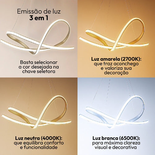 Pendente Led Eva 36w Com Seleção de temperatura Quente/Neutro/Frio Dourado Cod: 589098072 Avant