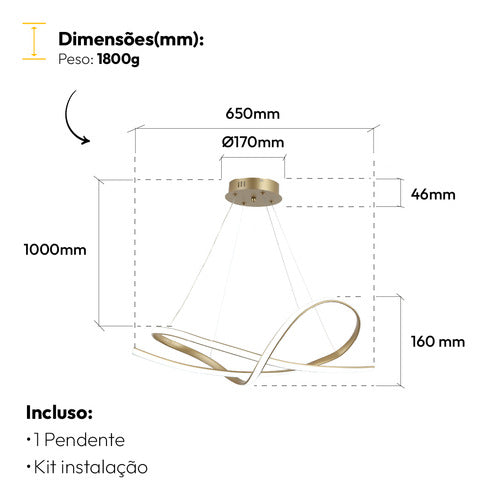 Pendente Led Eva 36w Com Seleção de temperatura Quente/Neutro/Frio Dourado Cod: 589098072 Avant
