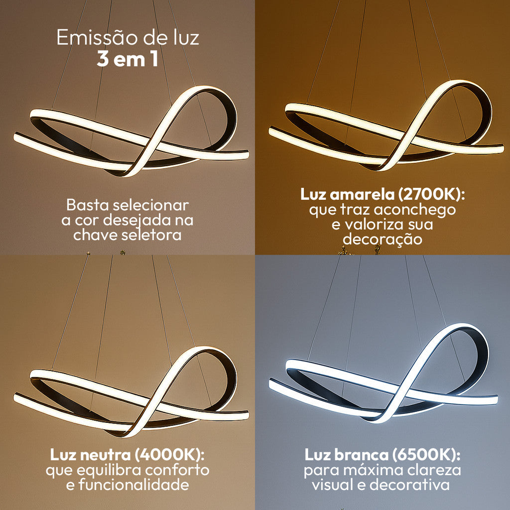 Pendente Led Eva 36w 3 em 1 3000k/6500k IP20 Bivolt Preto Avant