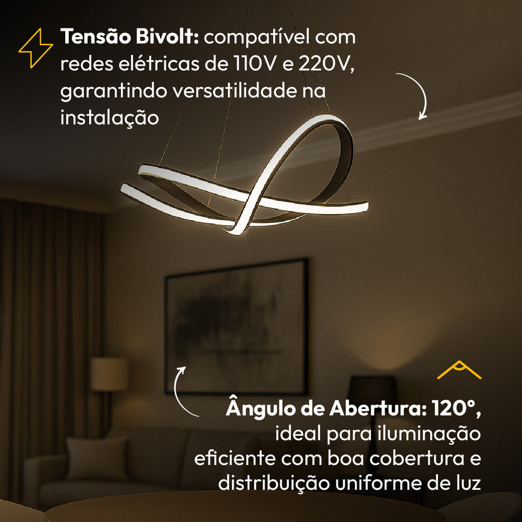 Pendente Led Eva 36w 3 em 1 3000k/6500k IP20 Bivolt Preto Avant