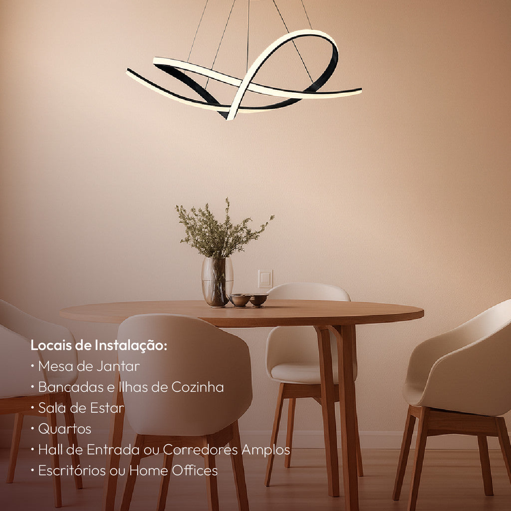 Pendente Led Eva 36w 3 em 1 3000k/6500k IP20 Bivolt Preto Avant