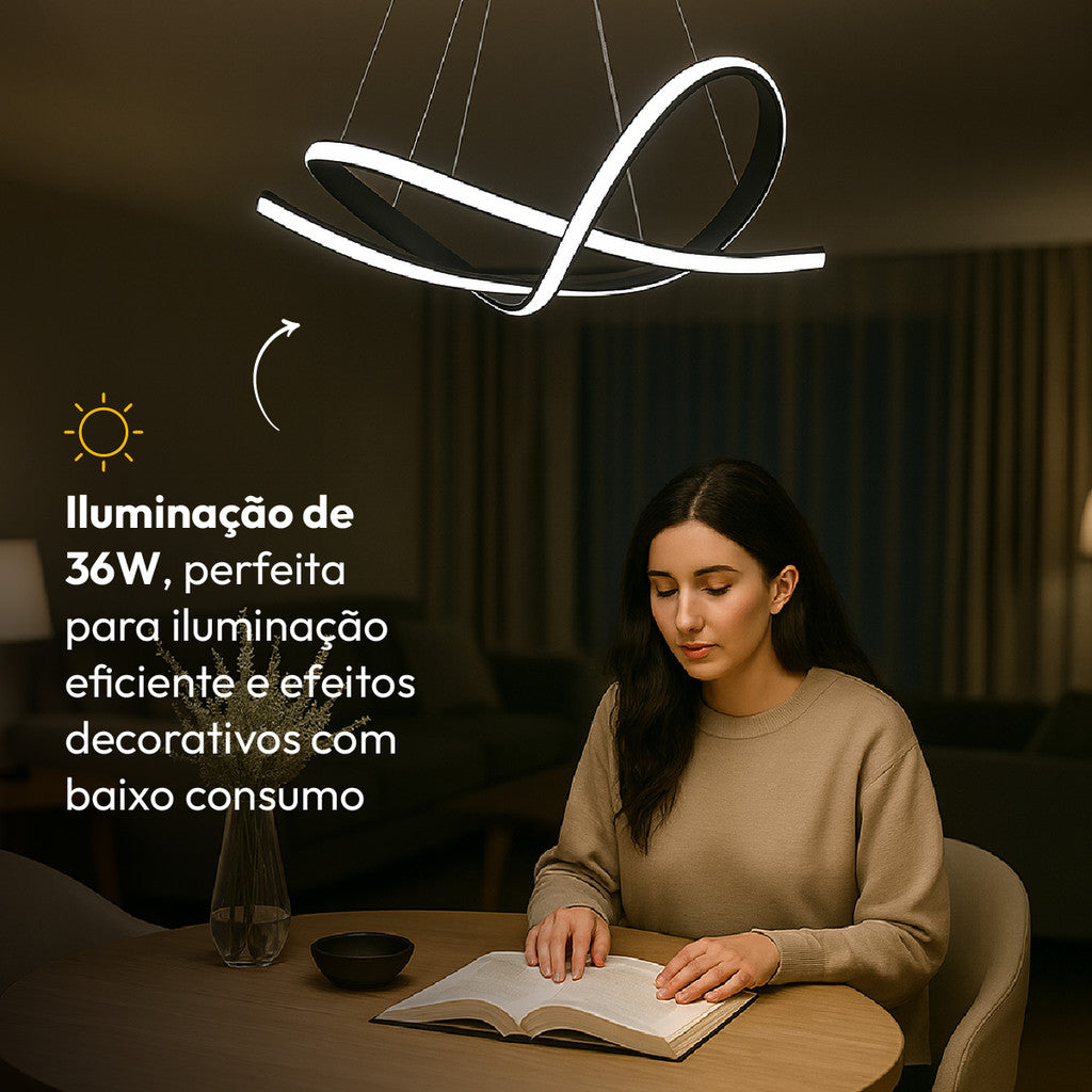 Pendente Led Eva 36w 3 em 1 3000k/6500k IP20 Bivolt Preto Avant