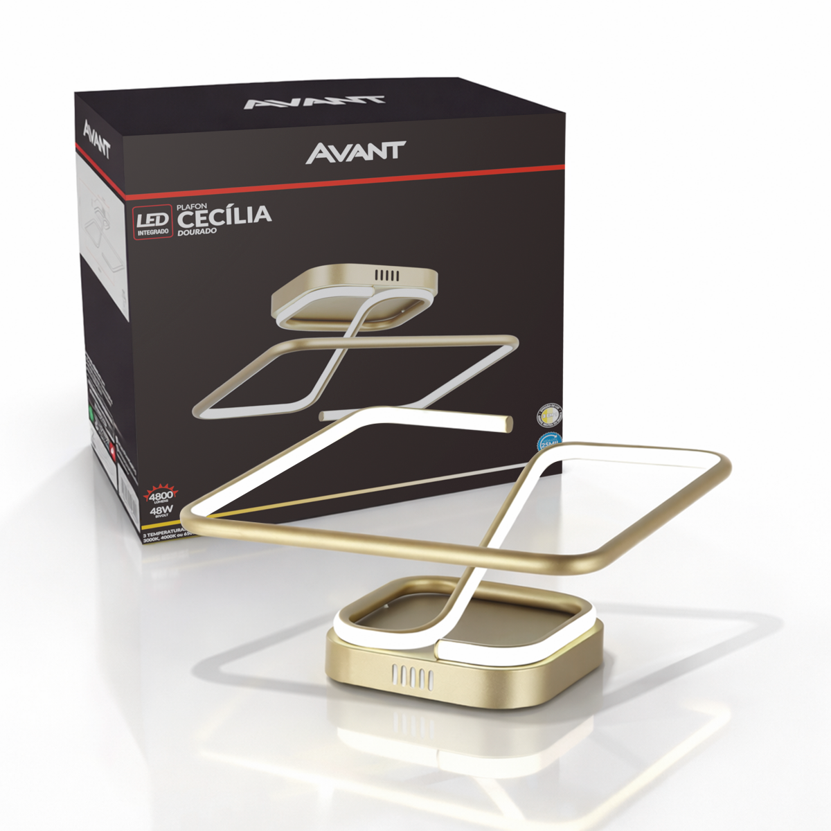 Luminaria Led  Plafon Cecilia 48w 3000k Dourado Avant