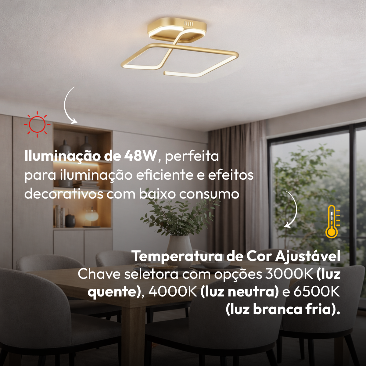 Luminaria Led  Plafon Cecilia 48w 3000k Dourado Avant