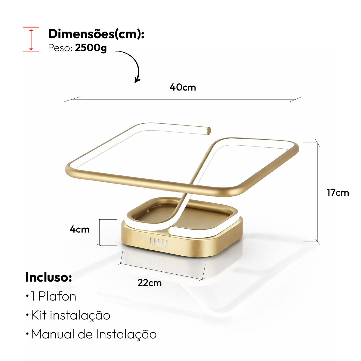 Luminaria Led  Plafon Cecilia 48w 3000k Dourado Avant