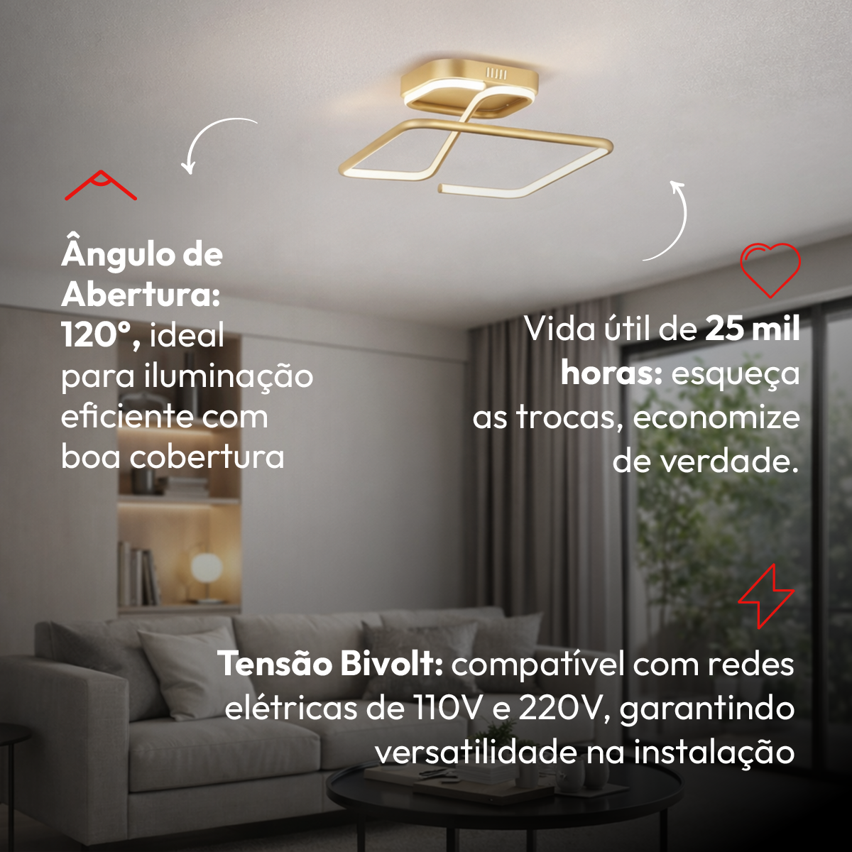 Luminaria Led  Plafon Cecilia 48w 3000k Dourado Avant