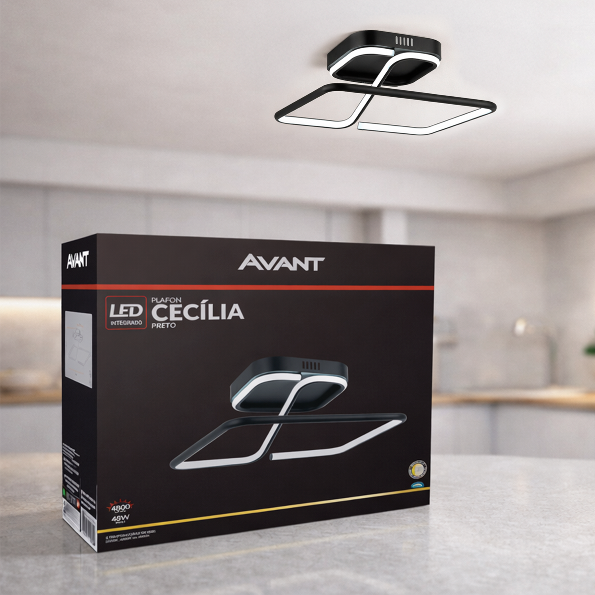 Luminaria led  Plafon Cecilia 48w 3000k Branco Quente 110v/220v Bivolt Preto Cod: 589128076 Avant