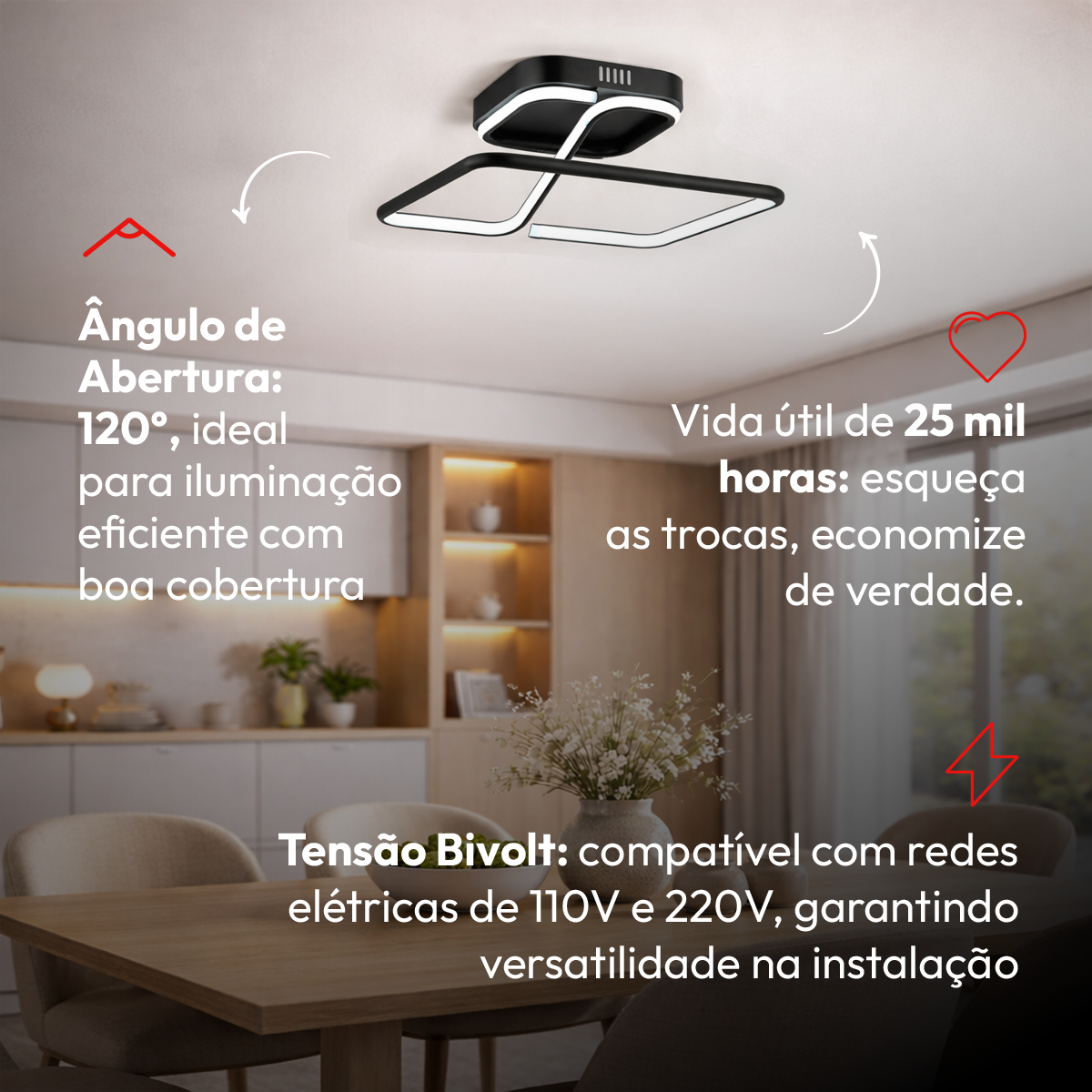 Luminaria led  Plafon Cecilia 48w 3000k Branco Quente 110v/220v Bivolt Preto Cod: 589128076 Avant