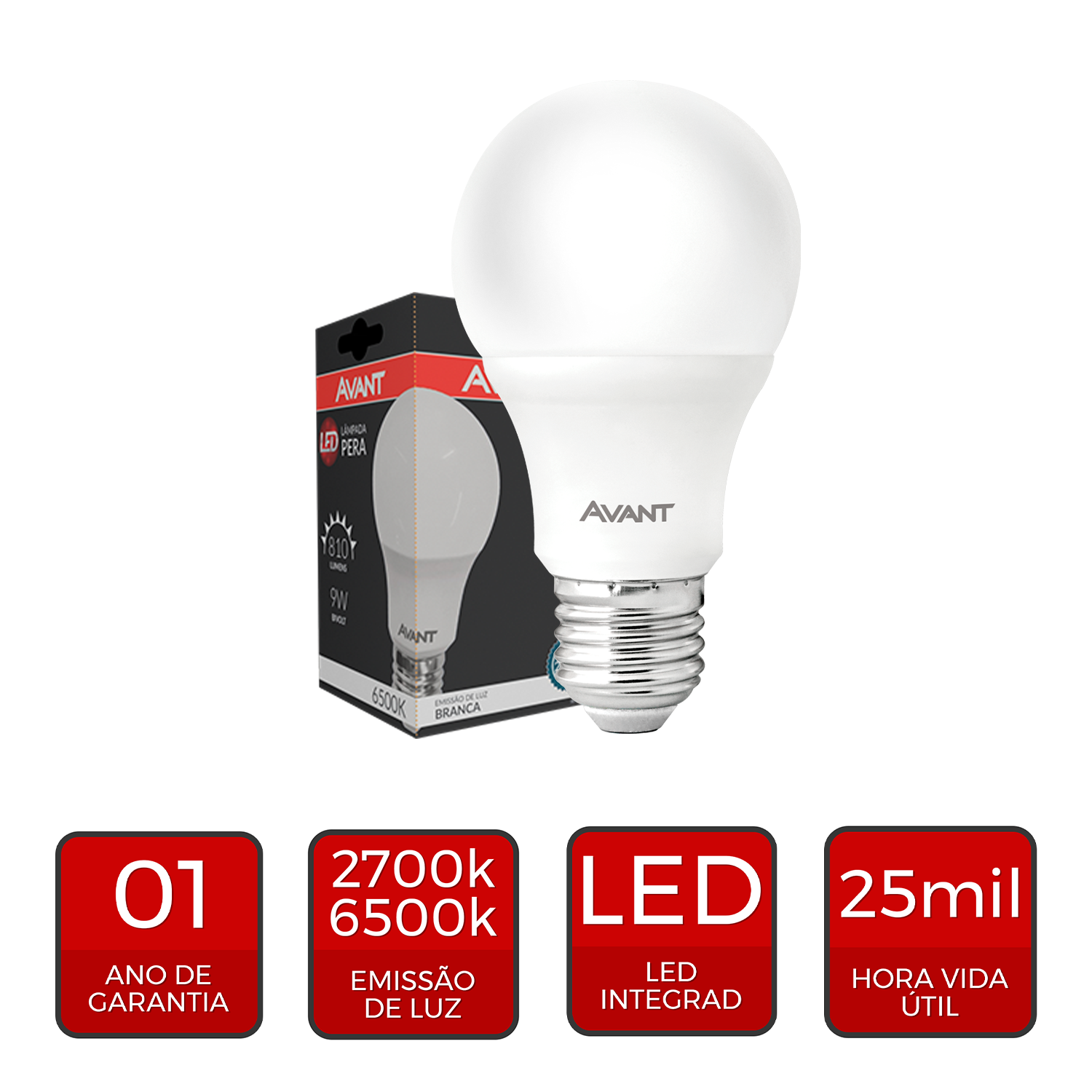 Lâmpada Led Pera 12w 3000k Branco Quente E27 Bivolt IP20 Branco Avant