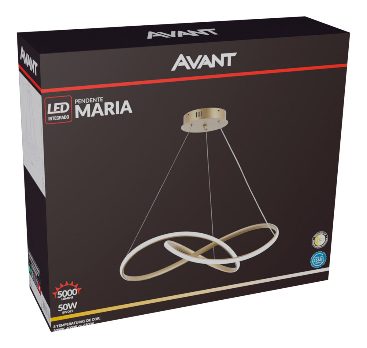 Pendente Led Maria 50w Com Seleção de temperatura Quente/Neutro/Frio Dourado Cod: 589228073 Avant