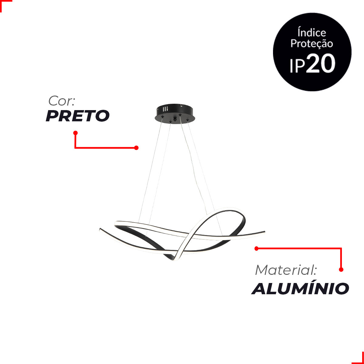 Pendente 50w 3 em 1 Led Maria 3000k/6500k Preto Avant