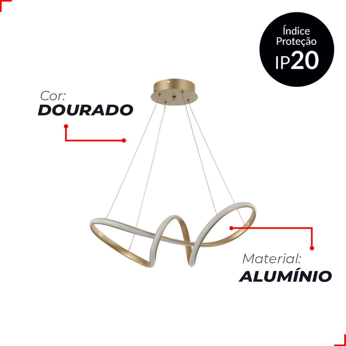 Pendente Led Day 35w 3000K/6500K IP20 Bivolt Dourado Avant