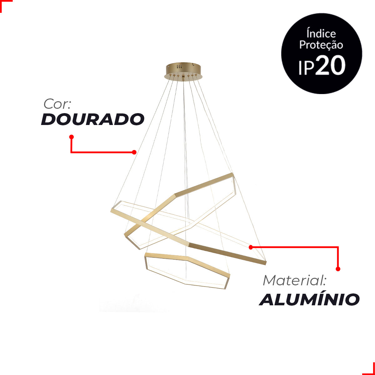 Pendente Led Sofia 80w 3000k/6500k IP20 Bivolt Dourado Avant