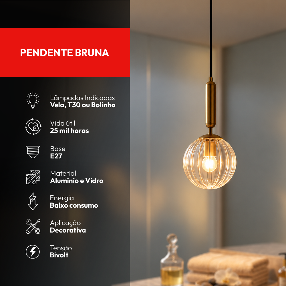 Pendente Led Bruna E27 Bivolt Dourado Avant